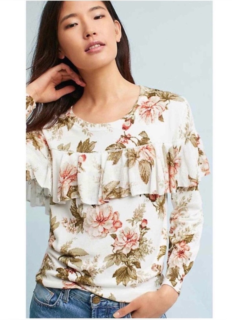 Harlyn | Ritchie Floral Ruffle Long Sleeve Sweater Anthropologie